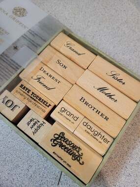 Lot Of 12 Wooden Rubber Stamps Sister Brother Mother Holiday More